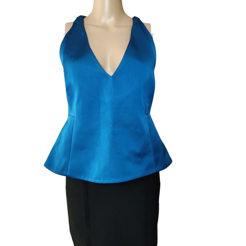 Cameo Collective Blue Satin Peplum Blouse -  Small Rare Designer Sample